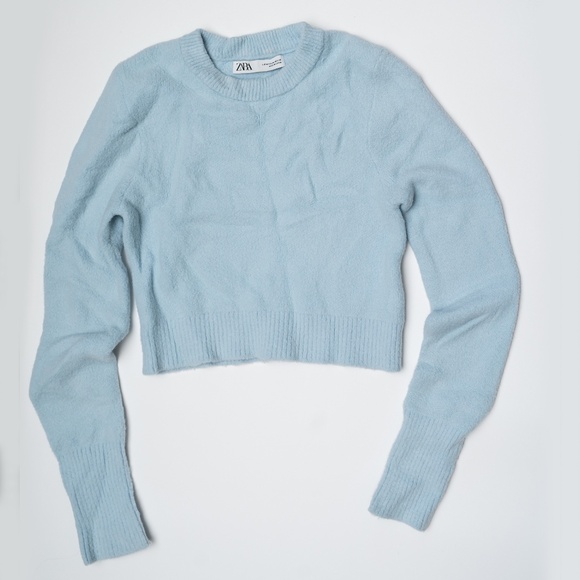 size M - Zara Crop Sweater Light Blue - Picture 1 of 4